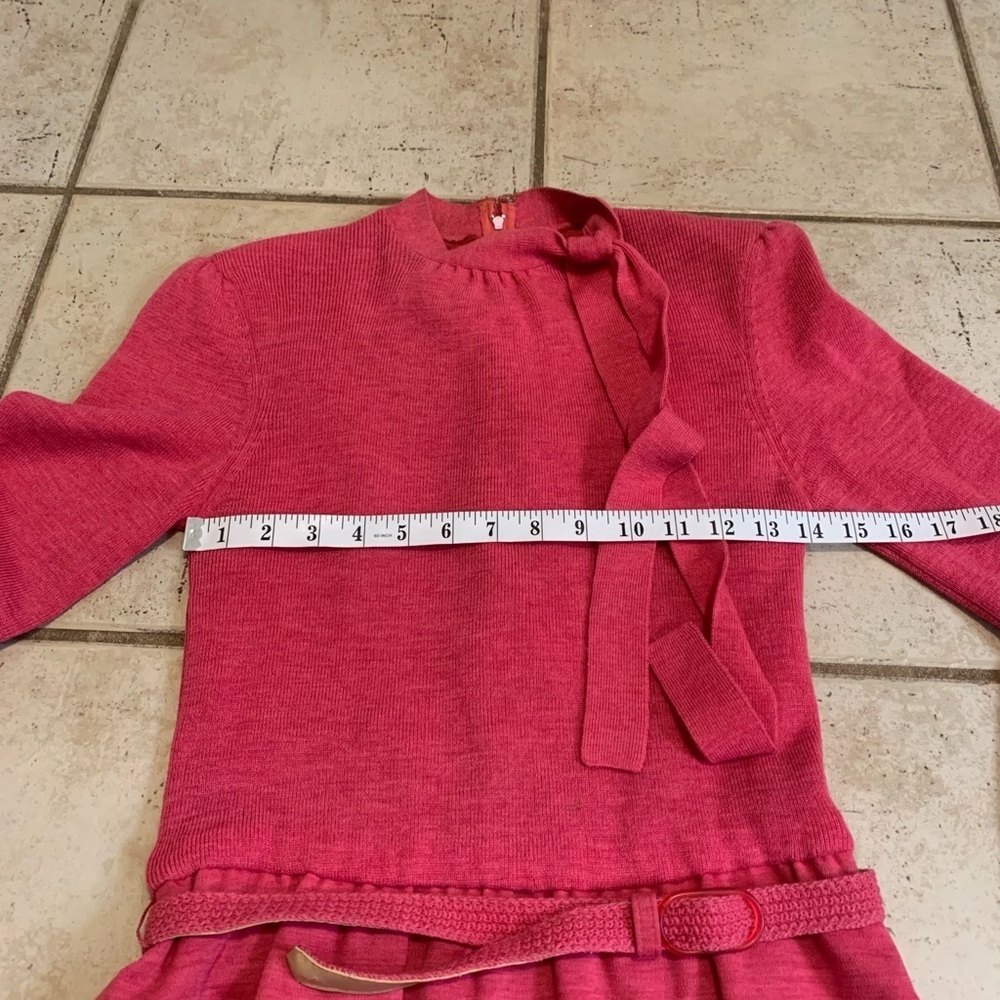Vintage 70s/80s Ciao Ltd. Pure Wool Sweater Dress with Belt & Scarf - Size 12 - Picture 6 of 11